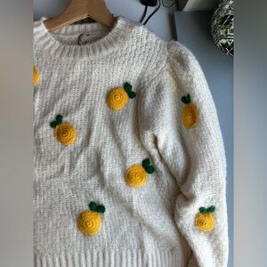 Mango Cream Sweater with Yellow Lemon Accents